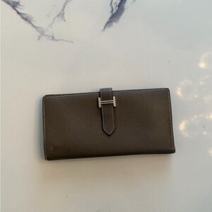 Authentic Hermes Bearn wallet in Etoupe palladium hardware